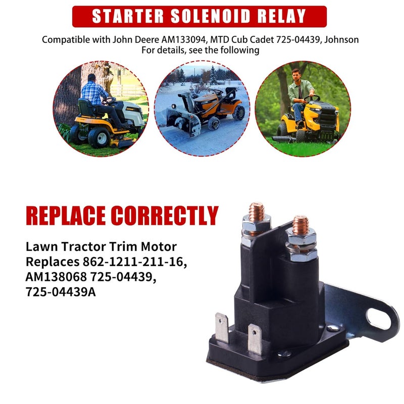 Azushwer AM138068 Starter Solenoid 12V for John Deere Tractor Cub Cadet 725-04439 Compatible with LA100 LA105 LA110 LA115 LA120 LA125 D100 D105 D110 D120 D125 D130 D140 D150 D155 D160 D170 - Image 5